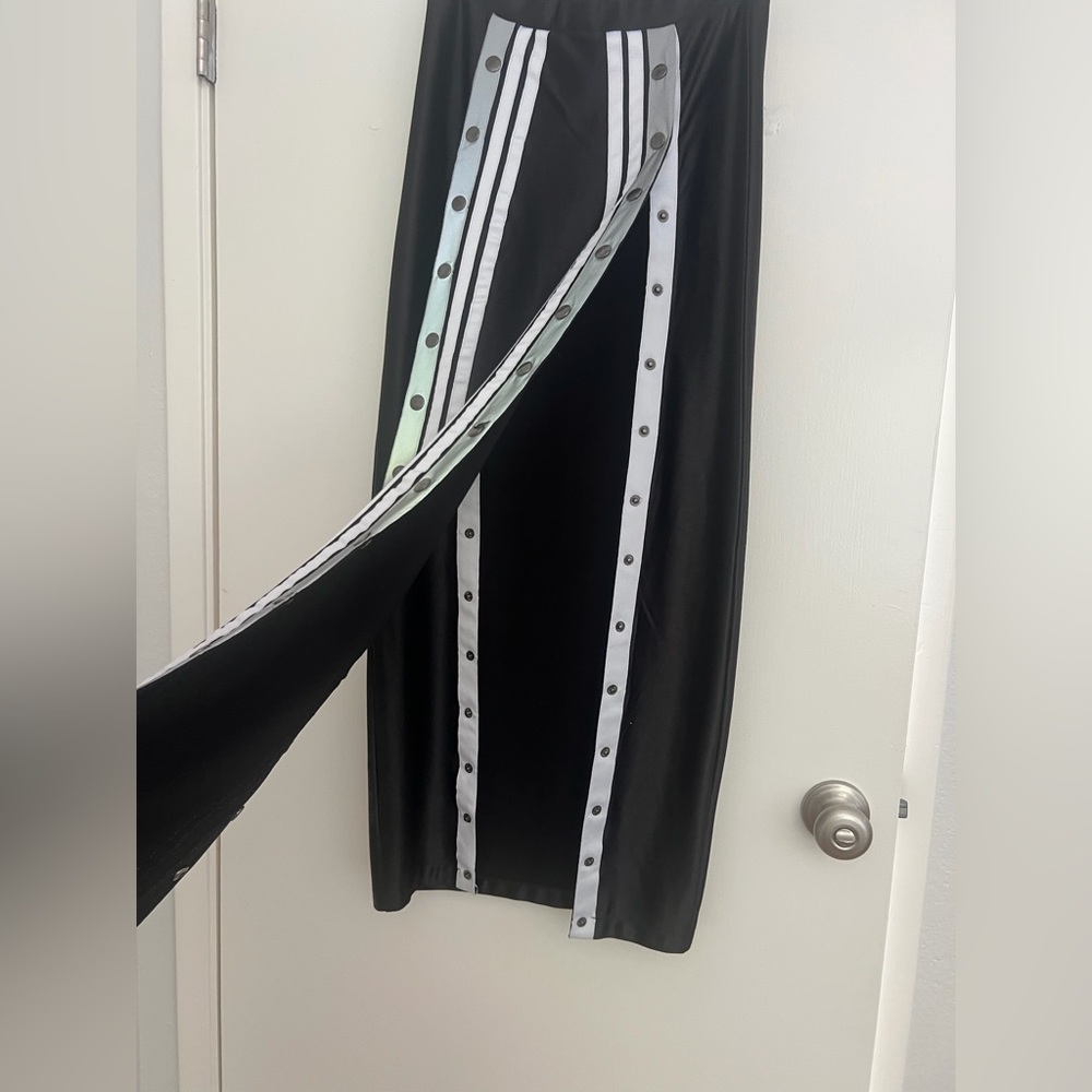 POSTER GIRL Black Maxi Skirt with White Snap Stripes